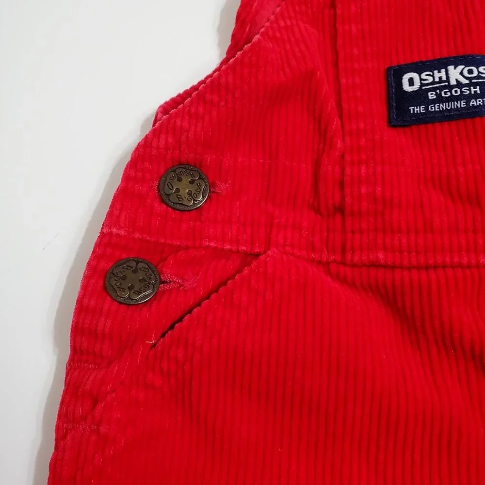 OshKosh B'Gosh Vintage Baby Corduroy Overalls Red 6-9 Months Vestbak USA
